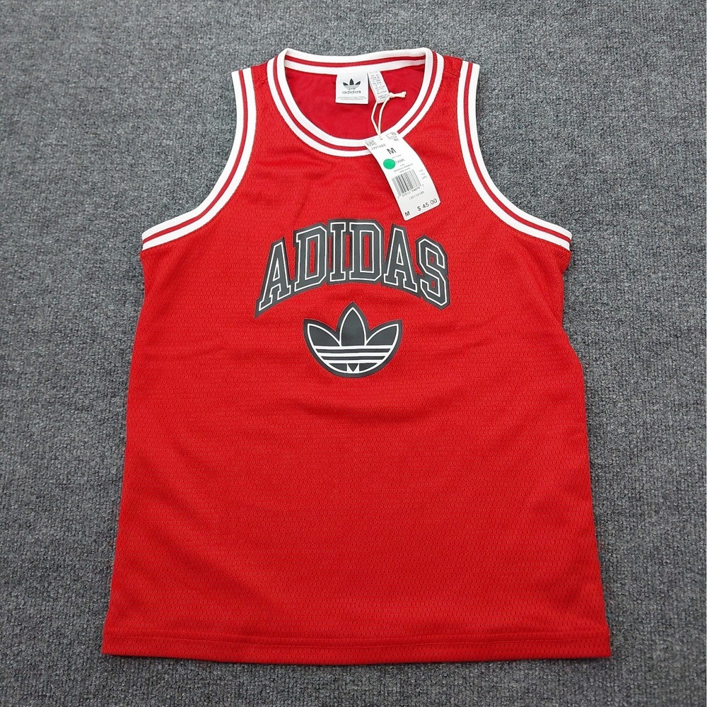 Adidas Tank Jersey Boys Youth M Red Mesh Originals Trefoil Basketball Top